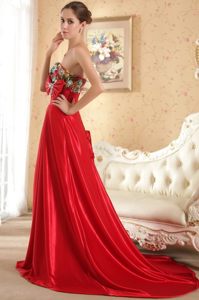 Court Train Sweetheart Red Prom Dress with Bowknot and Paillette