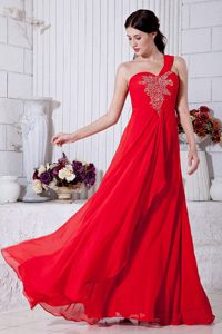Gorgeous and Feminine Red Prom Dress Beading Single Shoulder