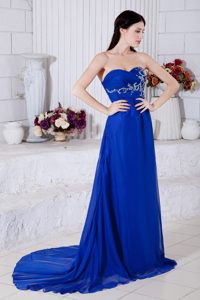 Recommended Sweetheart Appliqued Blue Prom Dress Brush Train