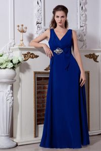 Tasty Royal Blue Floor-length V-neck Prom Holiday Dress Chiffon