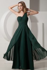 One Shoulder Chiffon Prom Formal Dress Floor-length in Dark Green