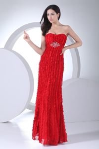 Special Ruffled Beaded Prom Gowns Strapless Beading Decorated