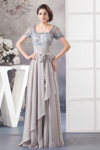 Chiffon Debs Dress Square Neck with Bowknot and Lace Decorated