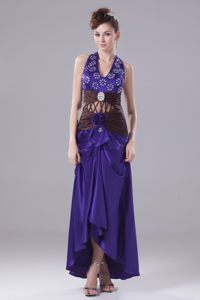 Halter Top Pattern Prom Holiday Dress with Stomach Cut out Straps