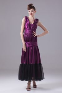 Ankle-length Ruched Prom Cocktail Dress Sashes with Back Zipper