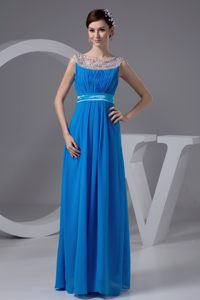 Graceful Blue Prom Celebrity Dress with Bateau and Sheer Neckline