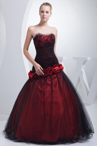 Perfect Wine Red Beaded Prom Evening Dress Hand Made Flowers