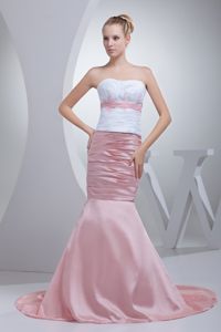 Two-toned Mermaid Strapless Ruched Court Train Prom Dress