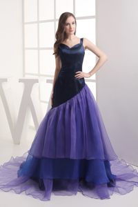 Straps Prom Dress Ruffled Layers in Purple with Zipper up Back