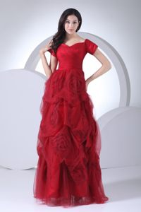Luxurious Red Prom Formal Dress Hand Made Flowers with Tulle