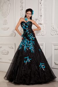 Organza Black Appliqued Long Dress for Prom with Paillette
