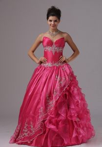 Sweetheart Appliqued Ruffled Hot Pink Prom Dress for Ladies