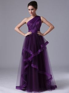 Wholesale Cheap one Shoulder Ruched Purple Dress for Prom