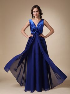 Elegant V-neck Empire Royal Blue Dress for Prom with Flowers