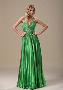 Spaghetti Straps Floor-length Prom Graduation Dress Pleat in Spring Green