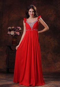 Red Beaded Square Prom Dresses Chiffon with Zipper up Back for Olinda