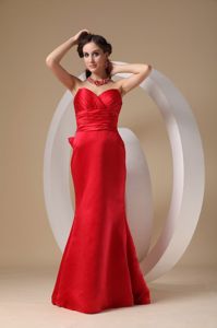 Ruched Bodice Prom Cocktail Dresses Brush Train with Bowknot in Red