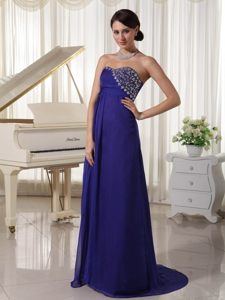 Impressive Chiffon Brush Train Prom formal Dress Sweetheart Beading