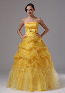Gold Strapless Prom Holiday Dresses Pick-ups with Sash And Sequins