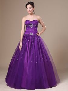 Fitted Purple Tulle Beaded Prom Dress Sweetheart Floor-length in Vogue