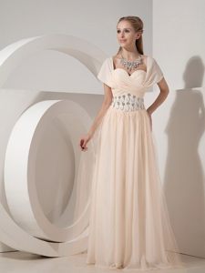 Latest Champagne Beaded Prom Graduation Dress Chiffon Floor-length