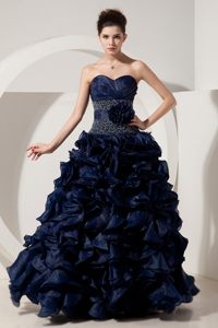 Navy Blue Prom Celebrity Dresses Appliques Beaded Ruffles in Fashion