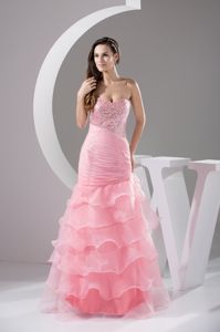 Multi-tiered Beaded Ruches Prom Cocktail Dress Sweetheart Floor-length