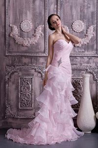 Princess Multi-tiered Ruffles Prom Homecoming Dresses Beading in Pink
