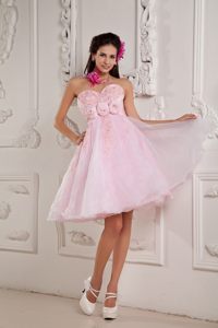 Organza Sweetheart Prom Dress Beading Hand Made Flowers Mini-length