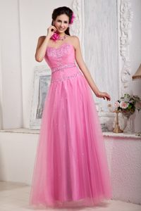 Pretty Sweetheart Beaded Prom Gowns Tulle Floor-length Lace up Back