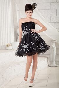 Custom Strapless Puffy Organza Black Mini Prom Evening Dress