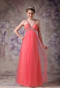 V-neck Beaded Ruched Watermelon Prom Dress in West Yorkshire