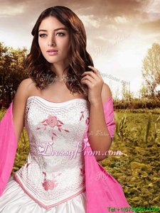 Glorious Strapless Sleeveless Lace Up Sweet 16 Dress White Taffeta