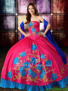 Fancy Multi-color Taffeta Lace Up Strapless Sleeveless Floor Length Sweet 16 Quinceanera Dress Embroidery