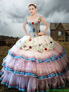 White Cap Sleeves Organza Lace Up Sweet 16 Quinceanera Dress forMilitary Ball and Sweet 16 and Quinceanera