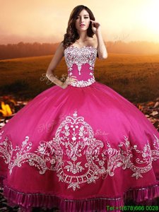 Elegant Hot Pink Sleeveless Taffeta Lace Up Sweet 16 Quinceanera Dress forMilitary Ball and Sweet 16 and Quinceanera