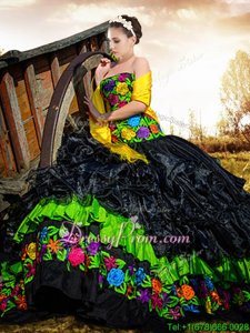 Best Selling Strapless Sleeveless Lace Up Quinceanera Gowns Black Organza and Taffeta