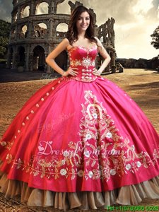 Noble Floor Length Hot Pink 15th Birthday Dress Taffeta Sleeveless Spring and Summer and Fall and Winter Beading and Embroidery