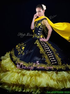 Graceful Sleeveless Lace Up Floor Length Beading and Embroidery and Ruffled Layers 15th Birthday Dress
