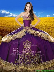 Excellent Eggplant Purple Lace Up Sweetheart Beading and Embroidery Quinceanera Gown Taffeta Sleeveless