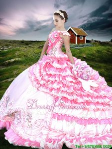 Luxurious Spring and Summer and Fall and Winter Organza and Taffeta Sleeveless Floor Length Quinceanera Gowns andBeading and Embroidery and Ruffled Layers