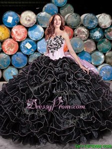 Popular Black Sweetheart Lace Up Beading and Ruffles and Pick Ups Ball Gown Prom Dress Sleeveless