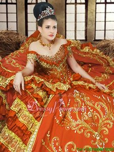 Embroidery 15 Quinceanera Dress Orange Lace Up Sleeveless Floor Length