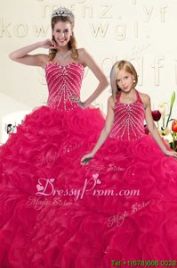 Beautiful Sweetheart Sleeveless Lace Up Sweet 16 Dress Hot Pink Organza