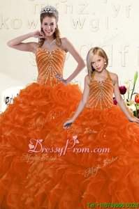 Sexy Sleeveless Floor Length Beading and Ruffles Lace Up 15 Quinceanera Dress with Orange