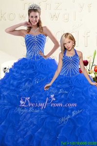 Lovely Blue Lace Up Sweet 16 Dresses Beading and Ruffles Sleeveless Floor Length