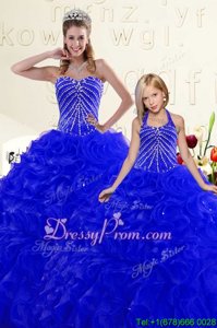 Attractive Royal Blue Sleeveless Floor Length Beading and Ruffles Lace Up Sweet 16 Quinceanera Dress