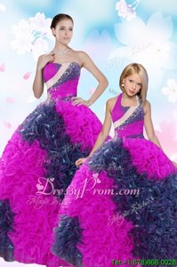 Wonderful Sweetheart Sleeveless Quinceanera Gown Floor Length Sequins and Pick Ups Multi-color Taffeta