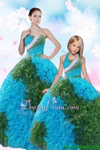 Glamorous Floor Length Multi-color Quinceanera Dresses Taffeta Sleeveless Spring and Summer and Fall and Winter Sequins and Pick Ups