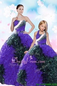 Amazing Multi-color Sleeveless Floor Length Sequins and Pick Ups Lace Up Quinceanera Gown
